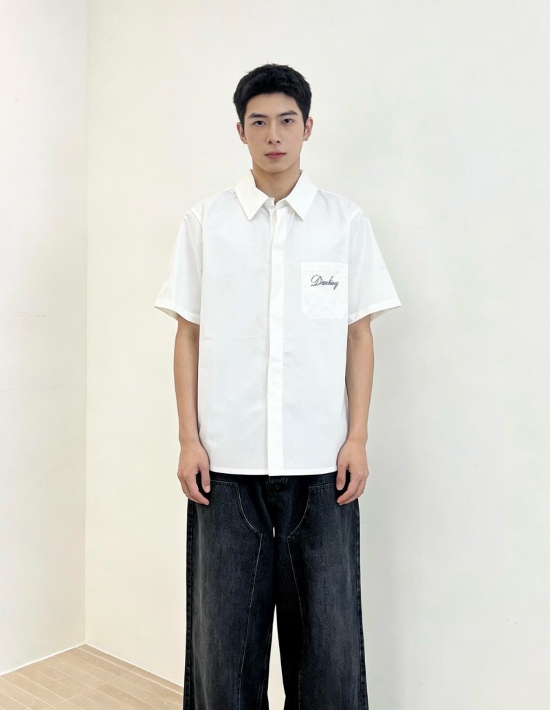 White Short Sleeve Casual Shirt with Chest Pocket view