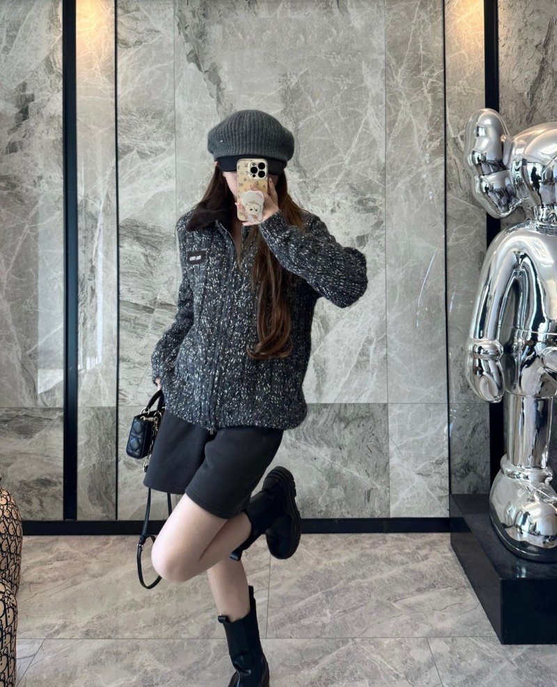 Charcoal Tweed Zip Jacket with Oversized Collar view