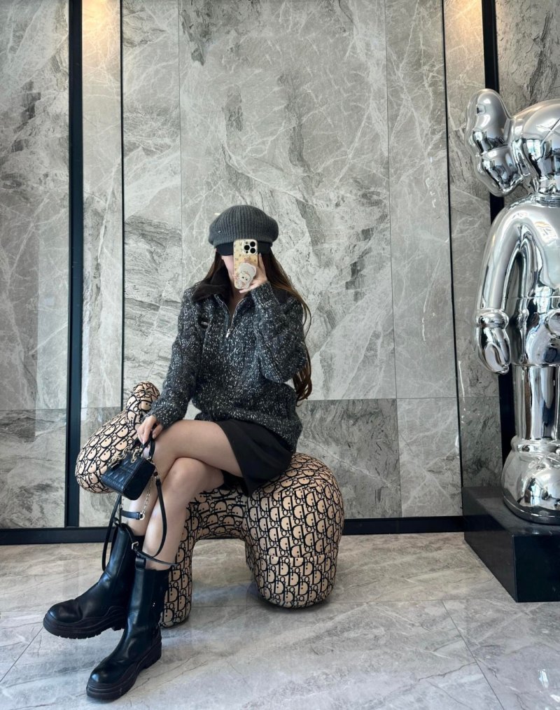 Charcoal Tweed Zip Jacket with Oversized Collar view