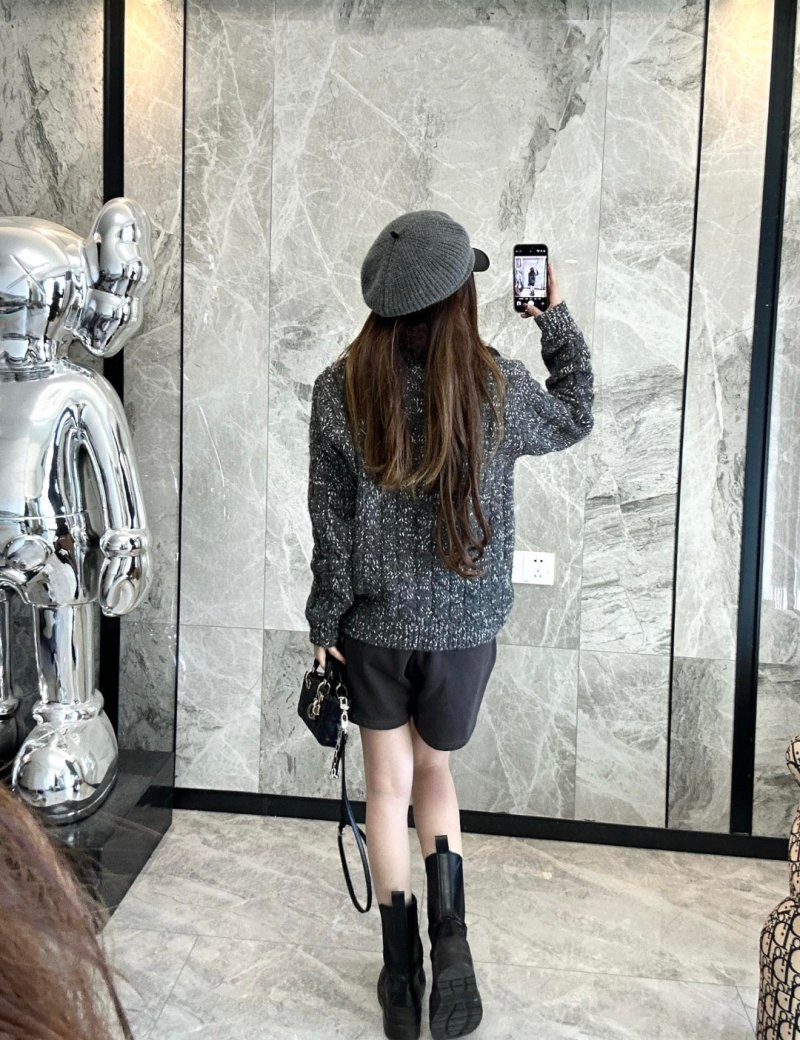 Charcoal Tweed Zip Jacket with Oversized Collar view