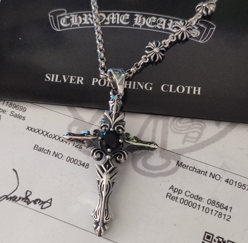 Chrome Hearts Distressed Cross Pendant Couple Necklace Silver