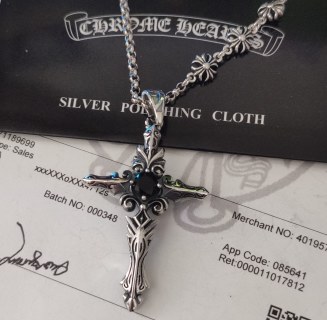 Chrome Hearts Distressed Cross Pendant Couple Necklace Silver