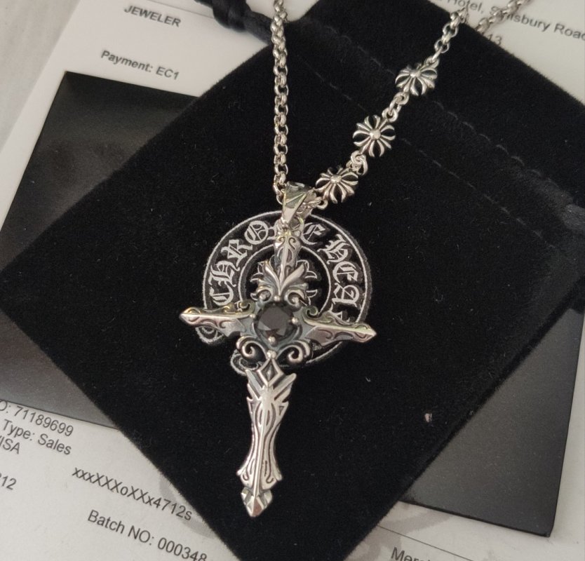 Chrome Hearts Distressed Cross Pendant Couple Necklace Silver view
