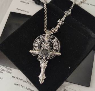 Chrome Hearts Distressed Cross Pendant Couple Necklace Silver view 2