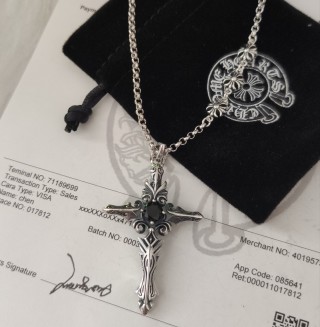 Chrome Hearts Distressed Cross Pendant Couple Necklace Silver view 4