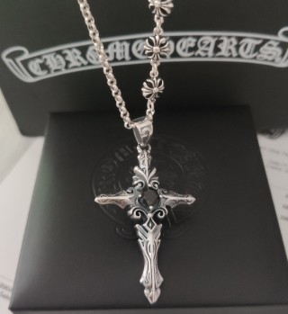 Chrome Hearts Distressed Cross Pendant Couple Necklace Silver view 6
