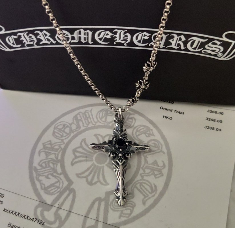 Chrome Hearts Distressed Cross Pendant Couple Necklace Silver view