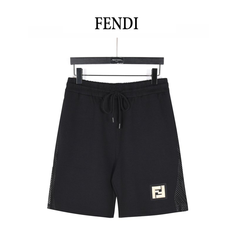Fendi Black Mesh Panel Shorts with Gold Logo view