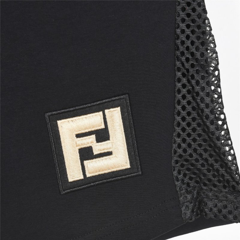 Fendi Black Mesh Panel Shorts with Gold Logo view