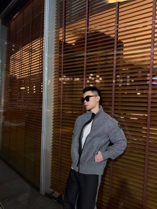 Moncler Grey Wool Zip Jacket view 3
