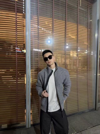 Moncler Grey Wool Zip Jacket view 4