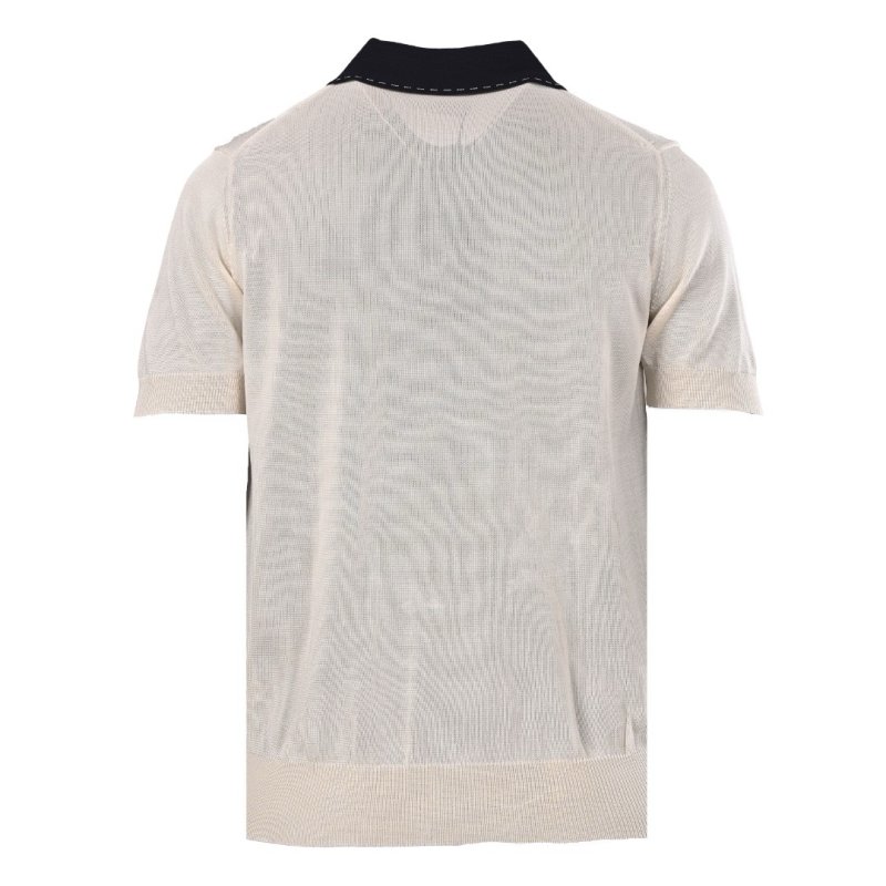 Cream Knit Polo Shirt with Navy Collar view