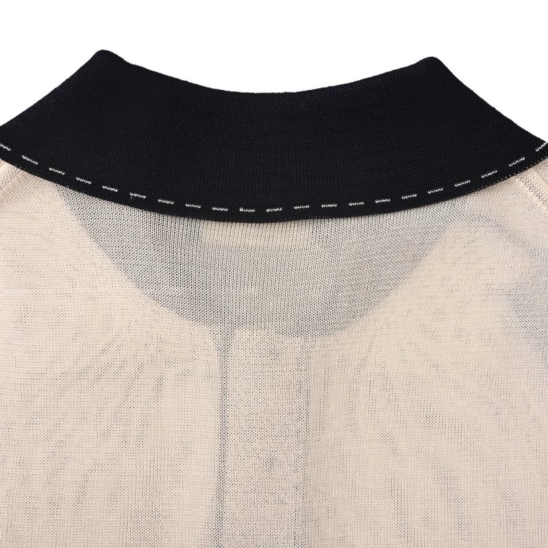 Cream Knit Polo Shirt with Navy Collar view
