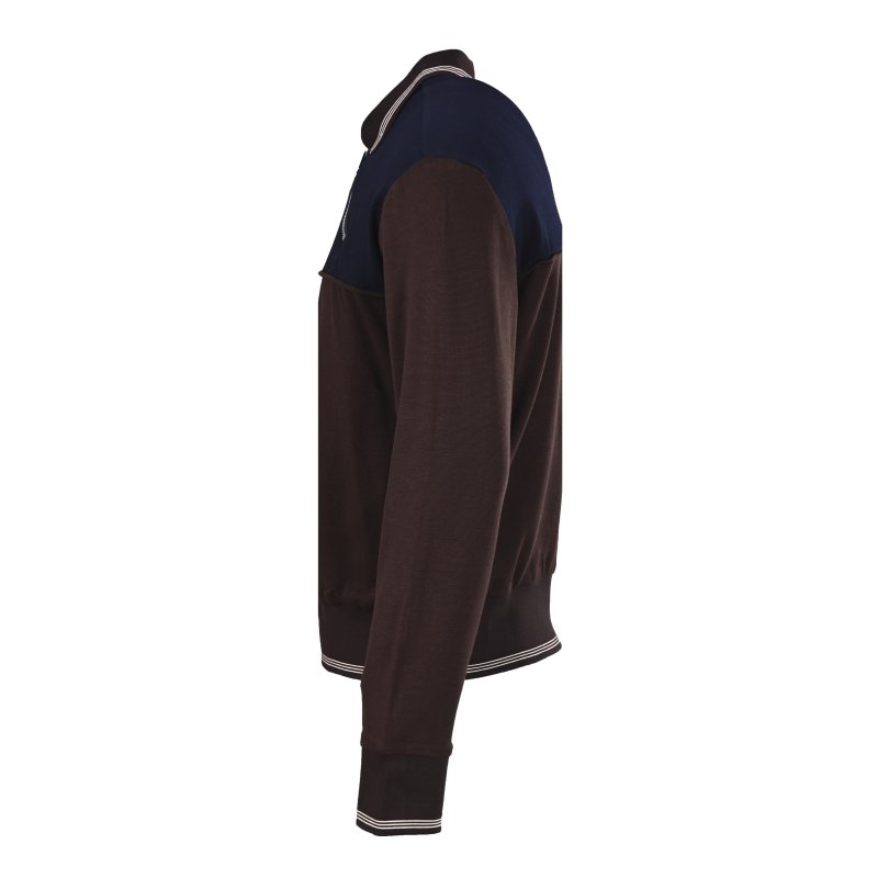 Navy & Brown Color-Block Track Jacket with Striped Trim view