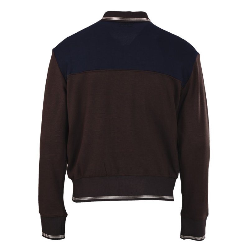 Navy & Brown Color-Block Track Jacket with Striped Trim view