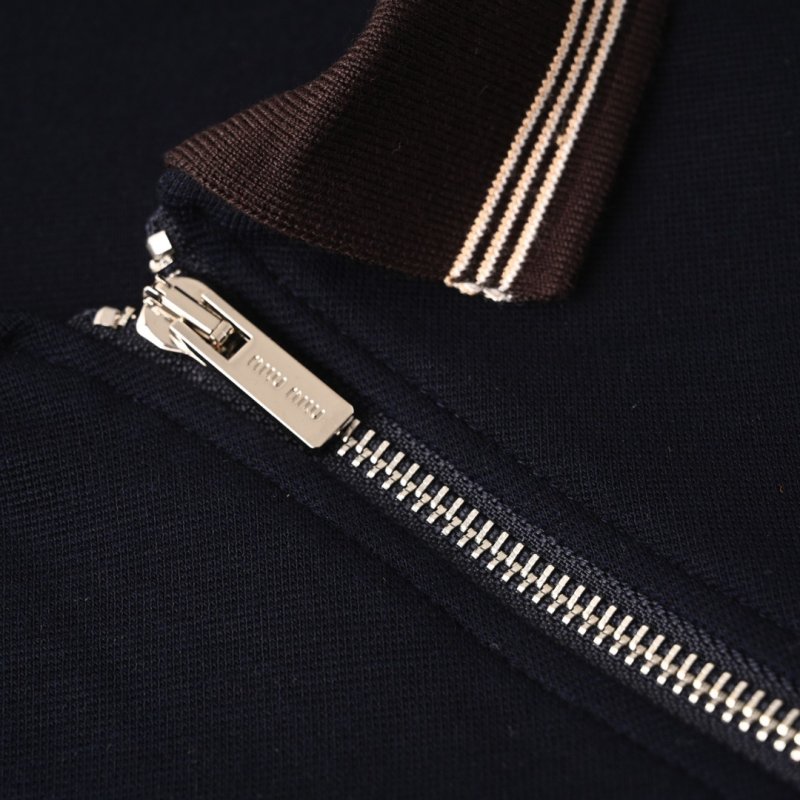 Navy & Brown Color-Block Track Jacket with Striped Trim view