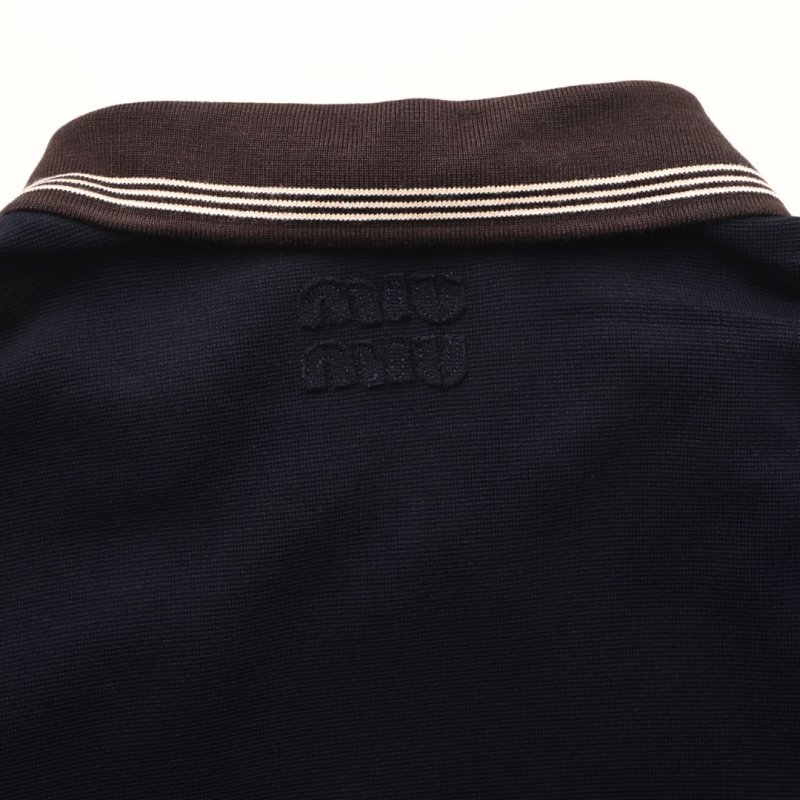 Navy & Brown Color-Block Track Jacket with Striped Trim view