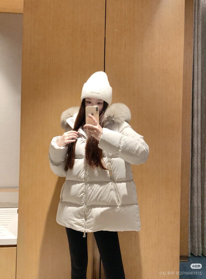 Cream Puffer Down Jacket with Faux Fur Hood view