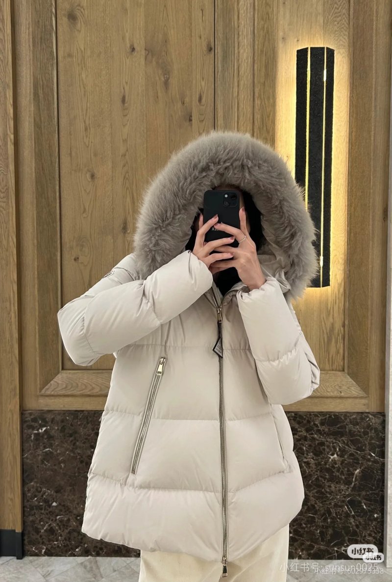 Cream Puffer Down Jacket with Faux Fur Hood view