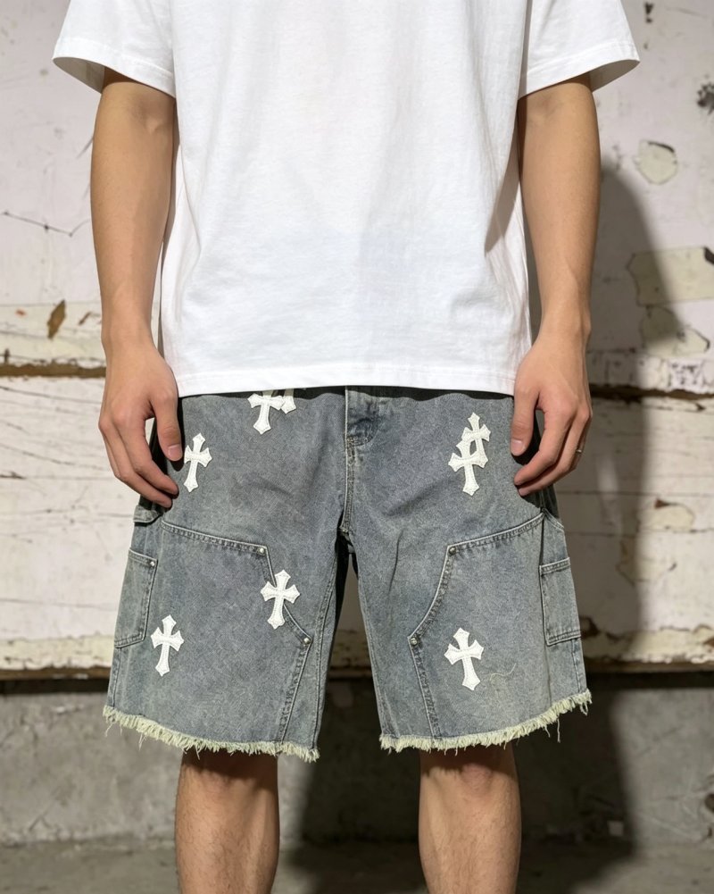 Chrome Hearts Cross Denim Shorts Grey