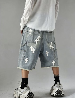Chrome Hearts Cross Denim Shorts Grey view 3