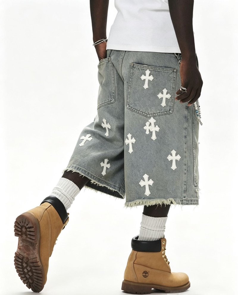 Chrome Hearts Cross Patch Denim Shorts Grey view