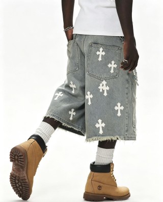Chrome Hearts Cross Denim Shorts Grey view 5
