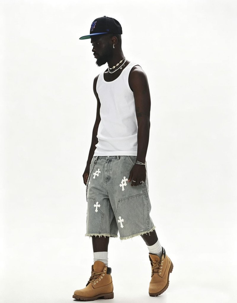 Chrome Hearts Cross Patch Denim Shorts Grey view