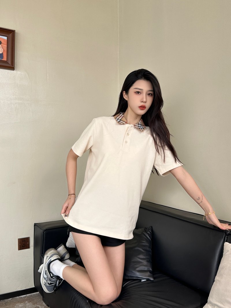 Cream Henley Short Sleeve T-Shirt with Plaid Collar