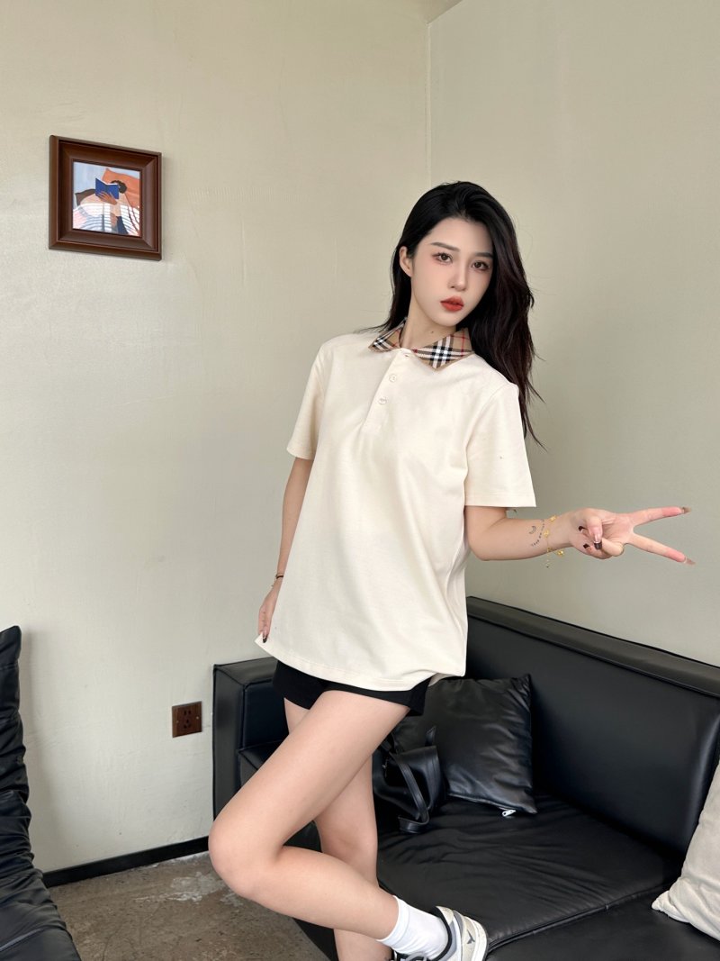 Cream Henley Short Sleeve T-Shirt with Plaid Collar view