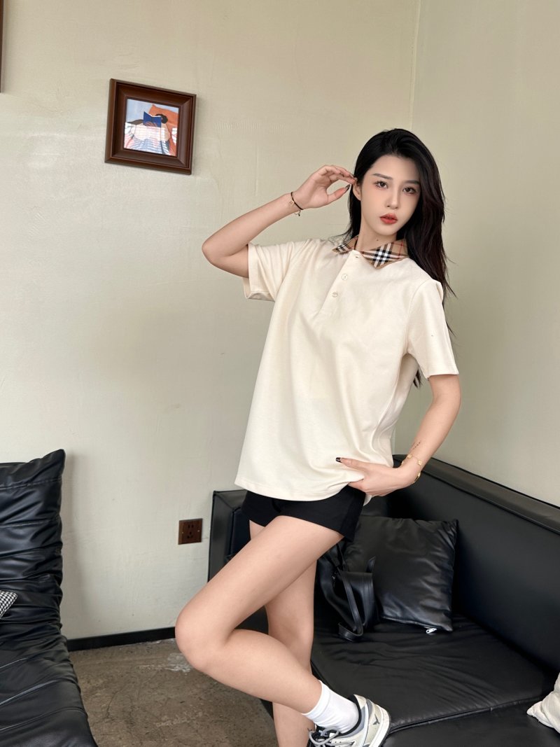 Cream Henley Short Sleeve T-Shirt with Plaid Collar view