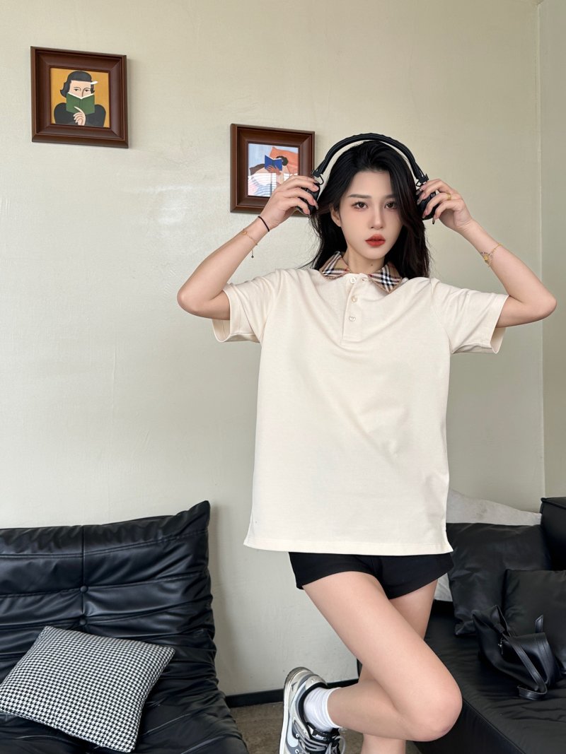 Cream Henley Short Sleeve T-Shirt with Plaid Collar view