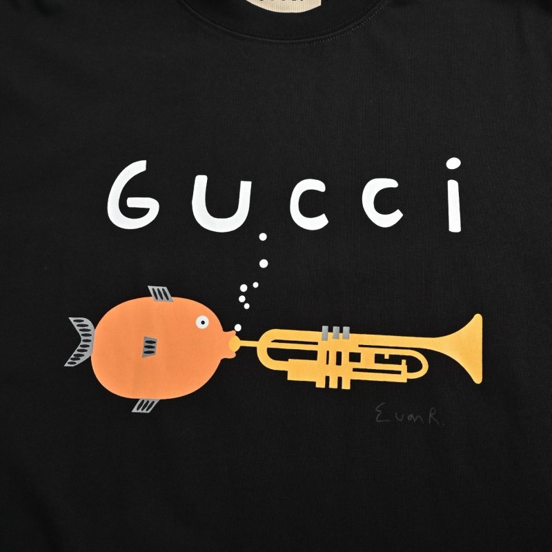 Gucci Musical Trumpet Orange Pumpkin Black T-Shirt view