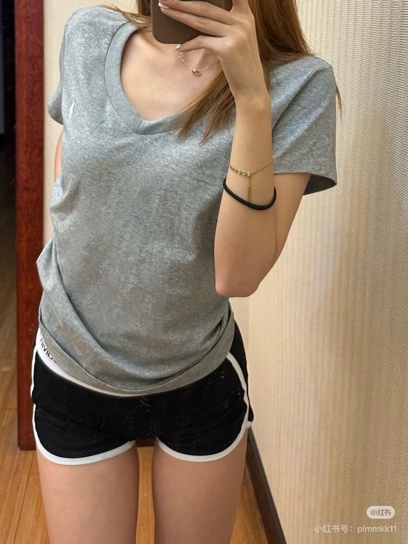 Grey V-Neck Short Sleeve T-Shirt view