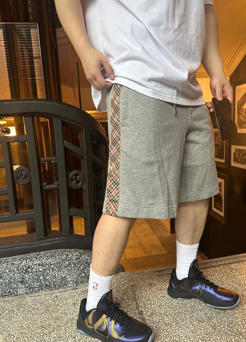 Grey Checkered Side Stripe Shorts