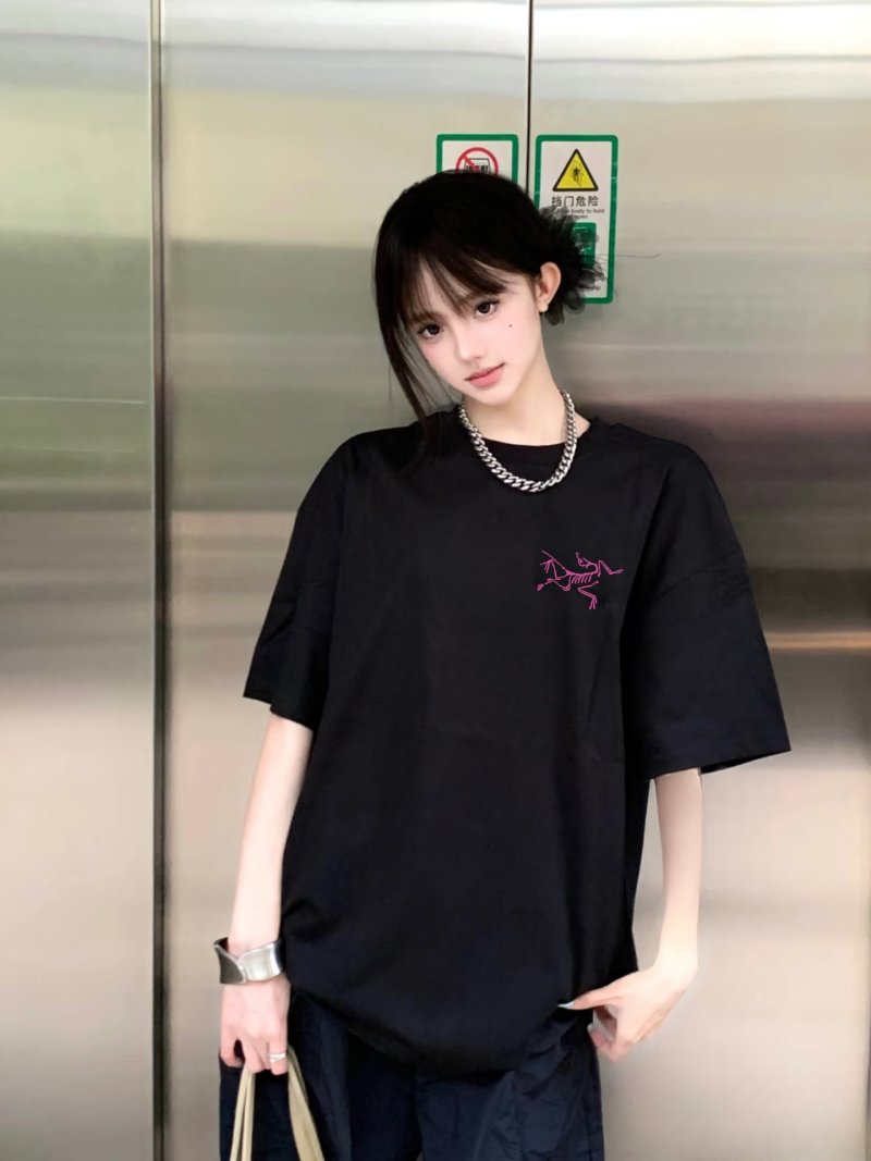 Black Oversized T-Shirt with Pink Winged Skeleton Graphic view