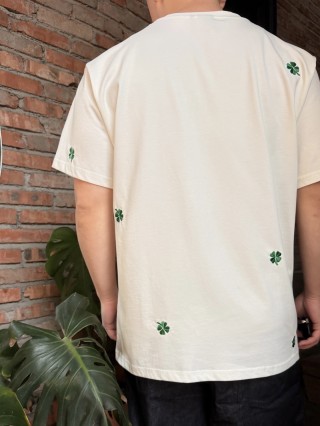 Dior Cream Four-Leaf Clover Embroidered T-Shirt view 10