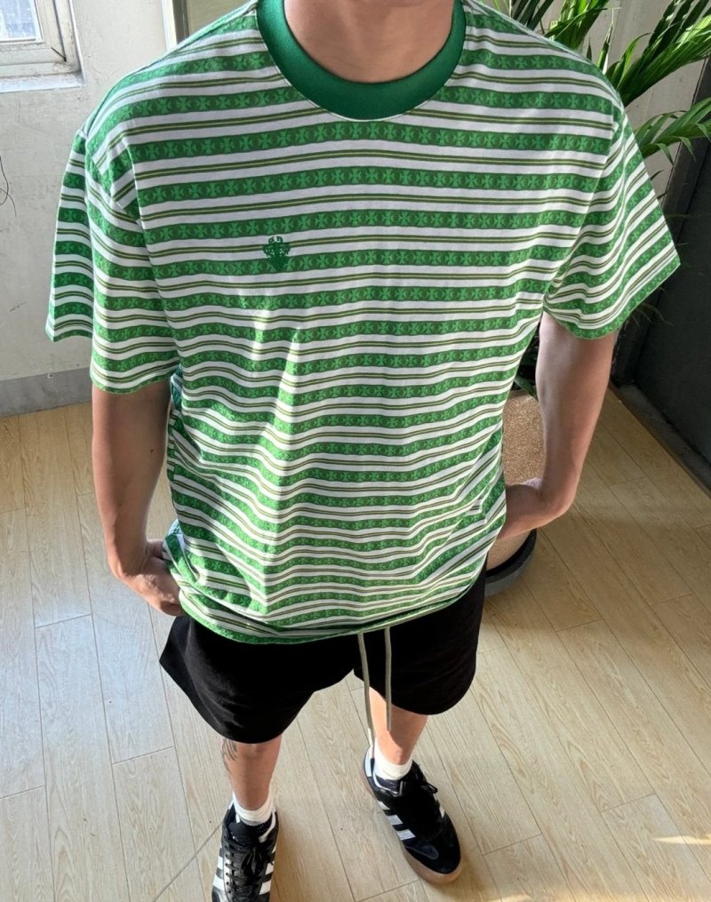 Green & White Striped Short Sleeve T-Shirt Kids view