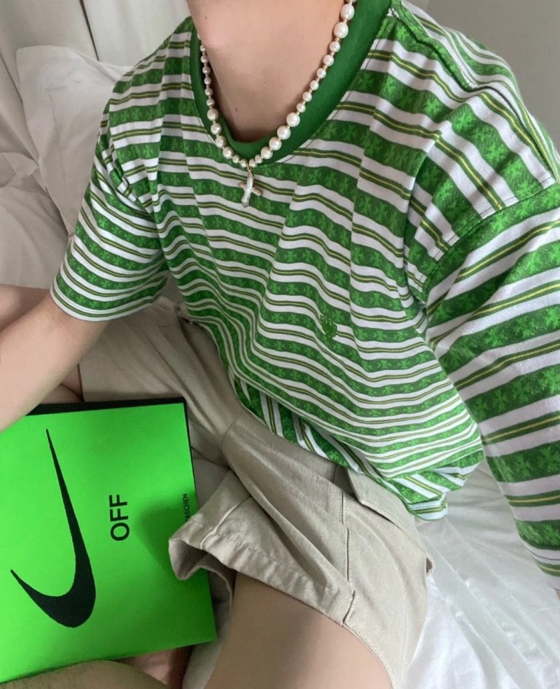 Green & White Striped Short Sleeve T-Shirt Kids view