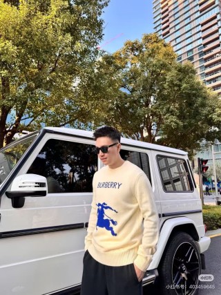 Burberry Cream Knit Sweater with Navy Horse Logo view 3