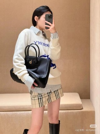 Burberry Cream Knit Sweater with Navy Horse Logo view 5