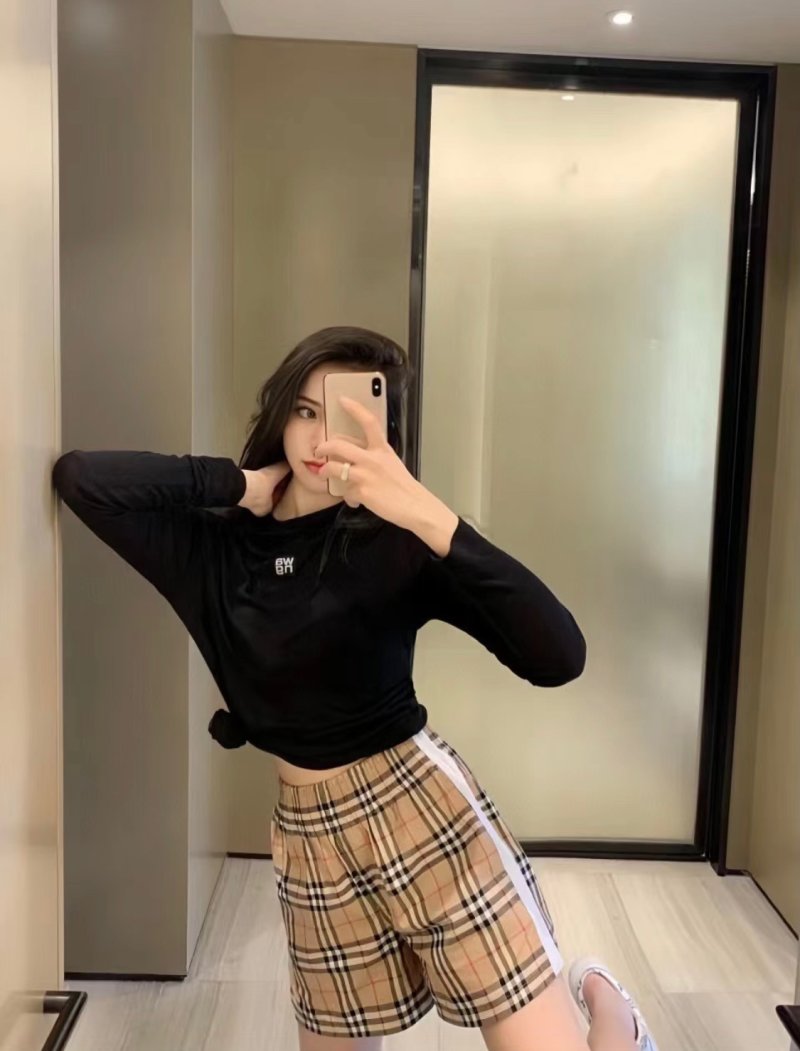 Burberry Check Wool Blend Shorts Tan view