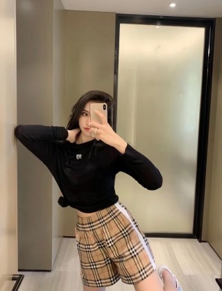 Burberry Check Wool Blend Shorts Tan view 2