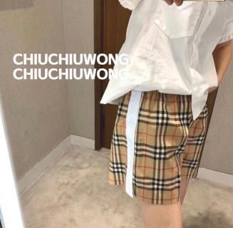 Burberry Check Wool Blend Shorts Tan view 7