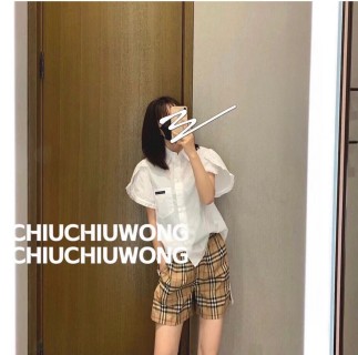 Burberry Check Wool Blend Shorts Tan view 8