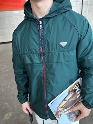 Prada Nylon Hooded Windbreaker Jacket Teal Green