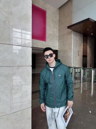 Prada Nylon Hooded Windbreaker Jacket Teal Green view 3