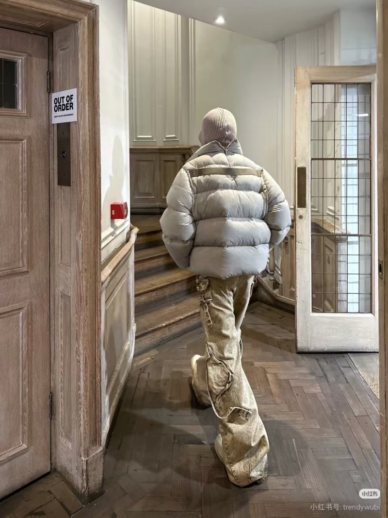 Cream Puffer Down Jacket with Faux Fur Hood view