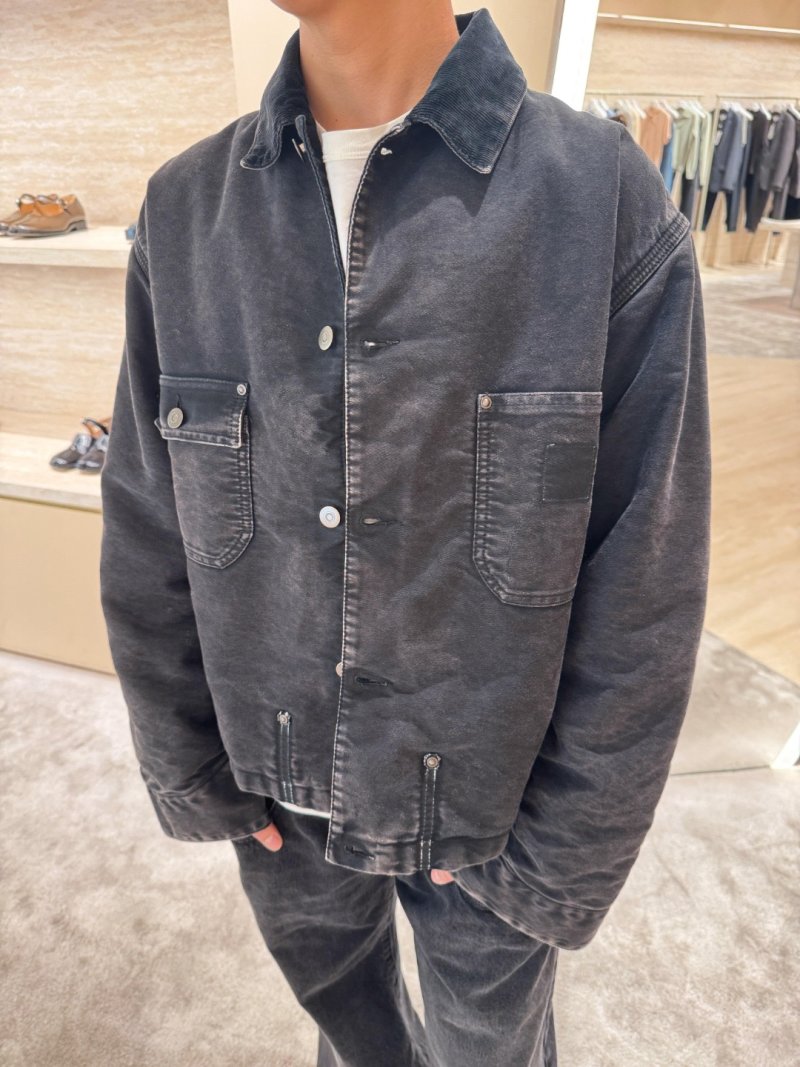 Charcoal Washed Denim Jacket with Utility Pockets