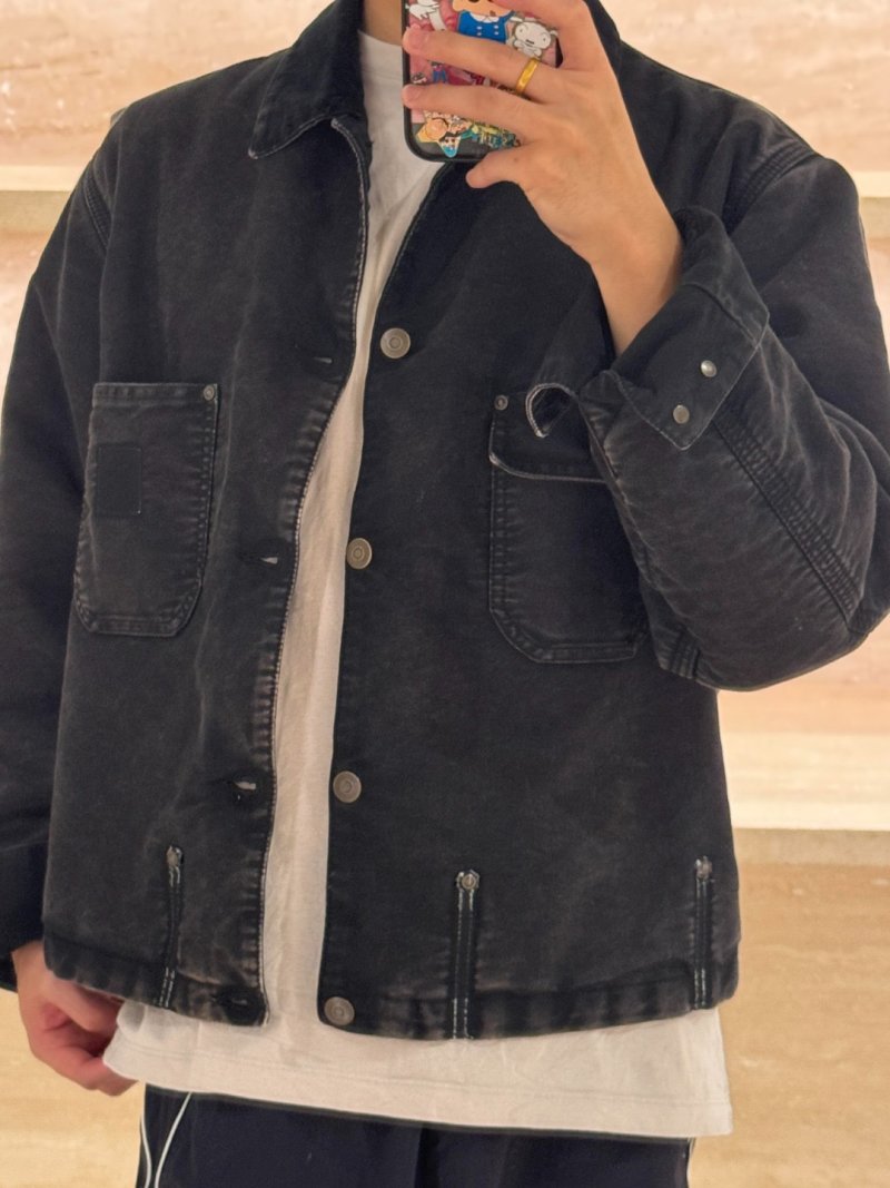 Charcoal Washed Denim Jacket with Utility Pockets view